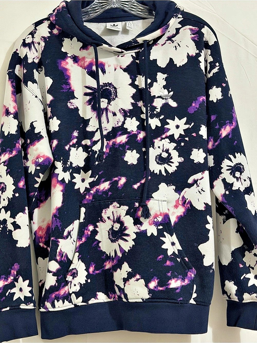 adidas Floral Pullover Hoodie in Purple & White Size Small Like New